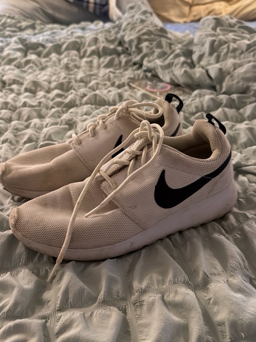Nike Women's Off-White Mesh Sneakers with Black Swoosh